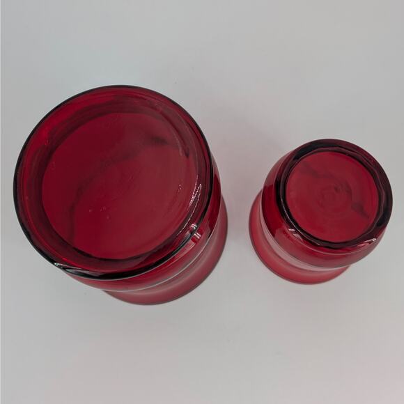 Ruby Red Hurricane Glass Vase Candle Holder Set Flare Top Holiday Decor Pair - Picture 4 of 9